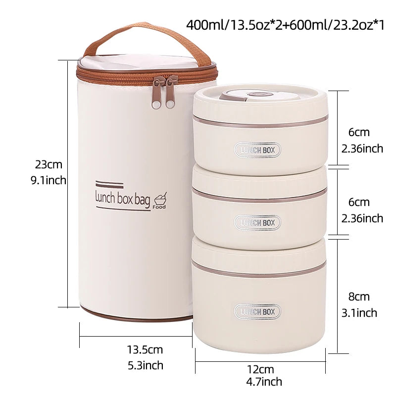 Portable Insulated Food Lunch Container Set with Thermal Lunch Box 3 Separate Stackable Lunch Container for Adult Kids