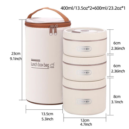 Portable Insulated Food Lunch Container Set with Thermal Lunch Box 3 Separate Stackable Lunch Container for Adult Kids