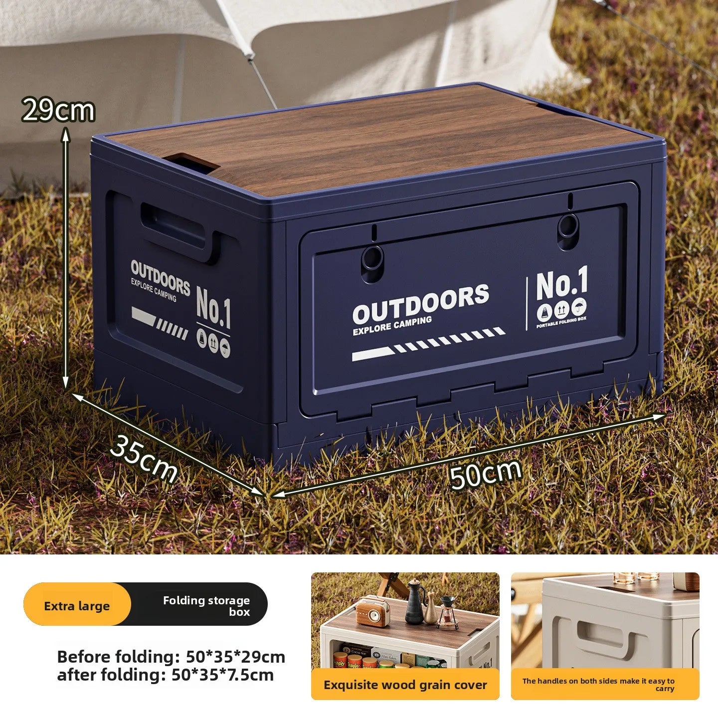 Foldable Storage Box for Camping Outdoor Large Capacity Side Opening Organizer for Car Home Toys Clothes