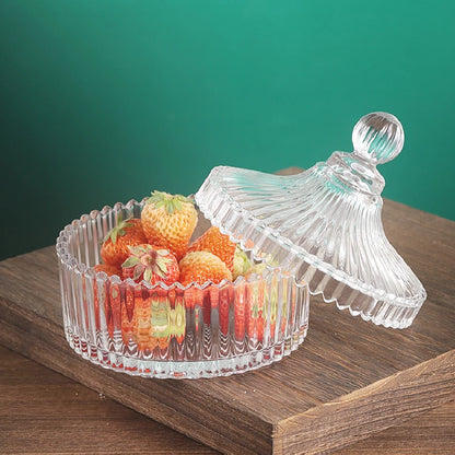 European Diamond Striped Glass Storage Jar Nut Candy Box Crystal Glass Jar with Lid Aromatherapy Candlestick Food Container