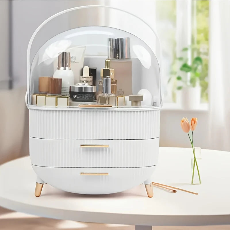 Portable cosmetic storage box with drawers expandable free-standing transparent acrylic cover dust-proof beauty rack