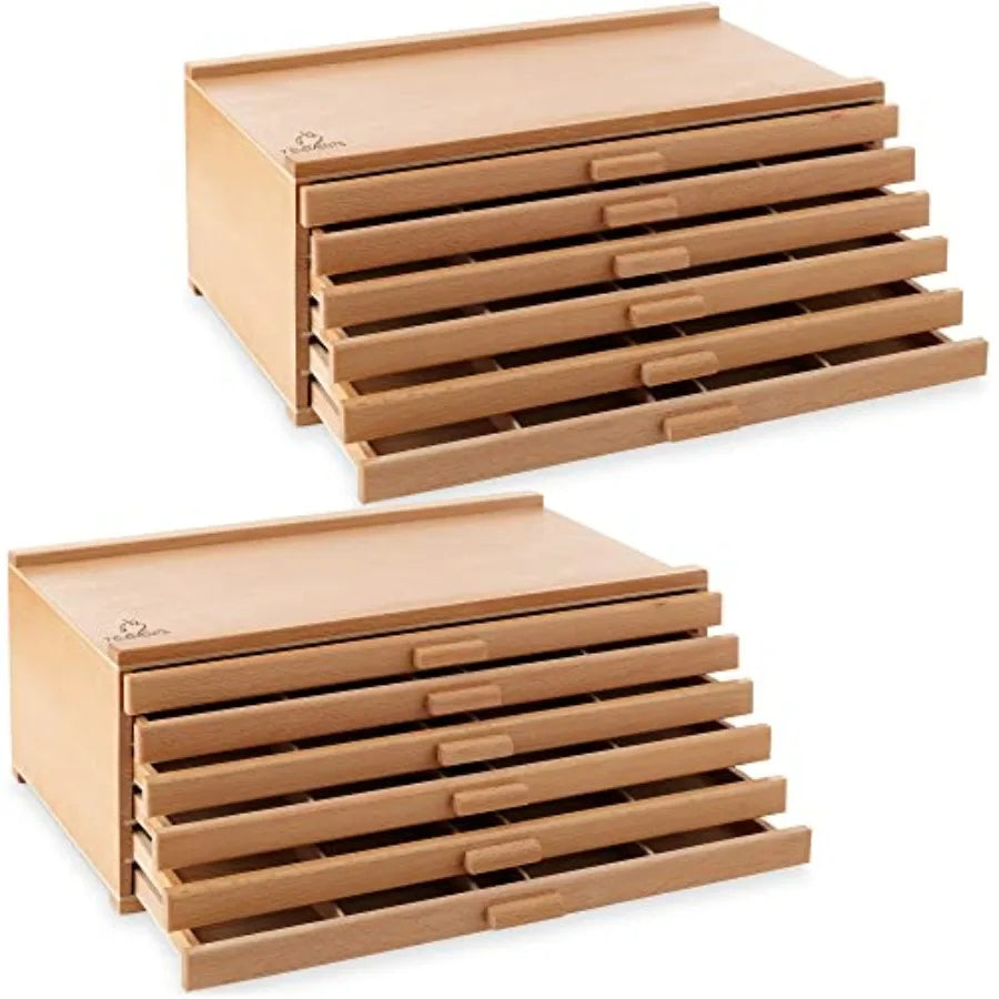 12 Drawer Wooden Artist Storage Box for Pastels Pencils Pens Markers Brushes and Tools in Brown with Organized Compact Design