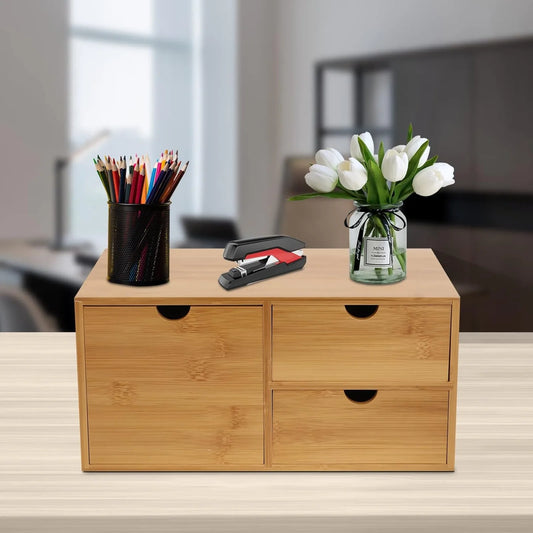 Desktop Drawers, Bamboo Desk Organizer Drawer, Tabletop Storage Organization Box, Recess Handles, Flat Top for Office Home