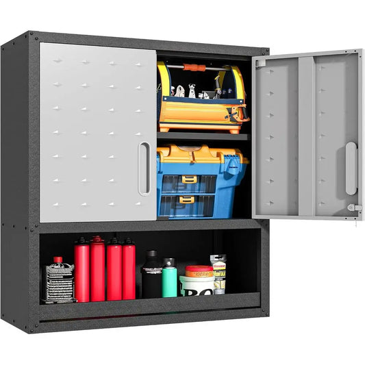 Adjustable Metal Wall Cabinet with Doors and Shelves for Garage, Basement, or Kitchen Storage