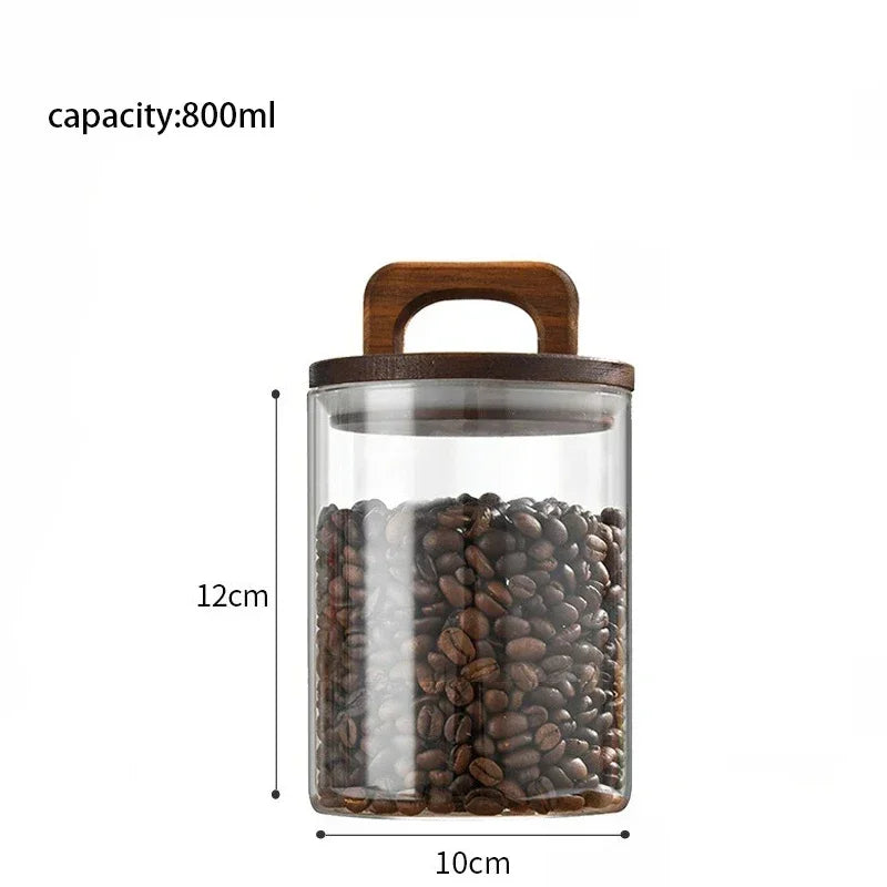 Clear Glass Jar with Bamboo Lid Airtight Canister Food Storage Container for Loose Tea Coffee Bean Sugar Salt Kitchen Organizer