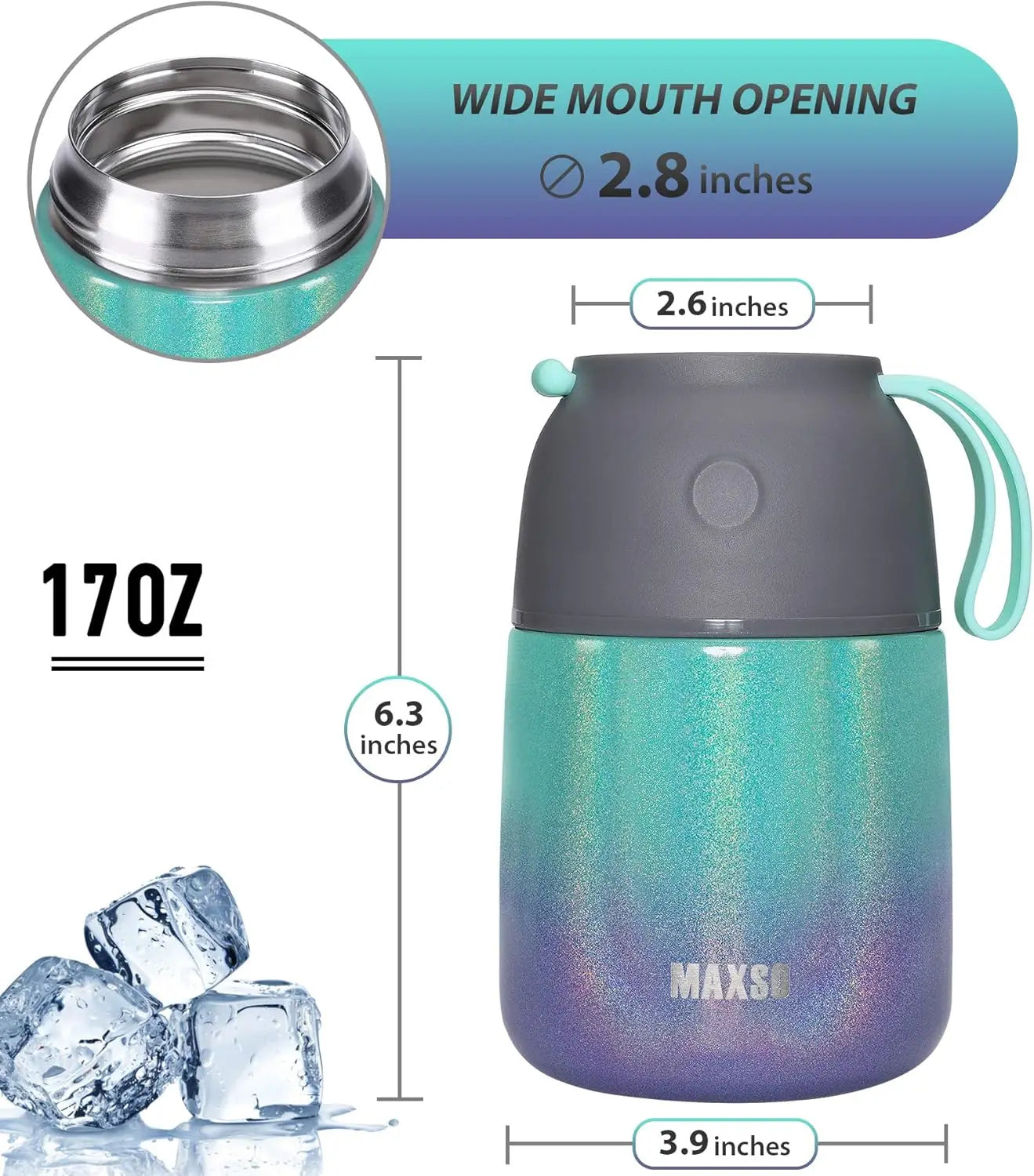 17 oz Stainless Steel Thermal Food Container with Spoon, Triple Layer Insulation for Hot and Cold Meals