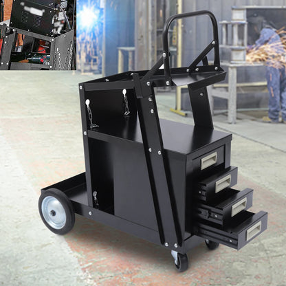 Rolling Welding Cart with 4 Drawers Wheels and Tank Storage for Welder and Plasma Cutter for Transporting and Storing Most Welde