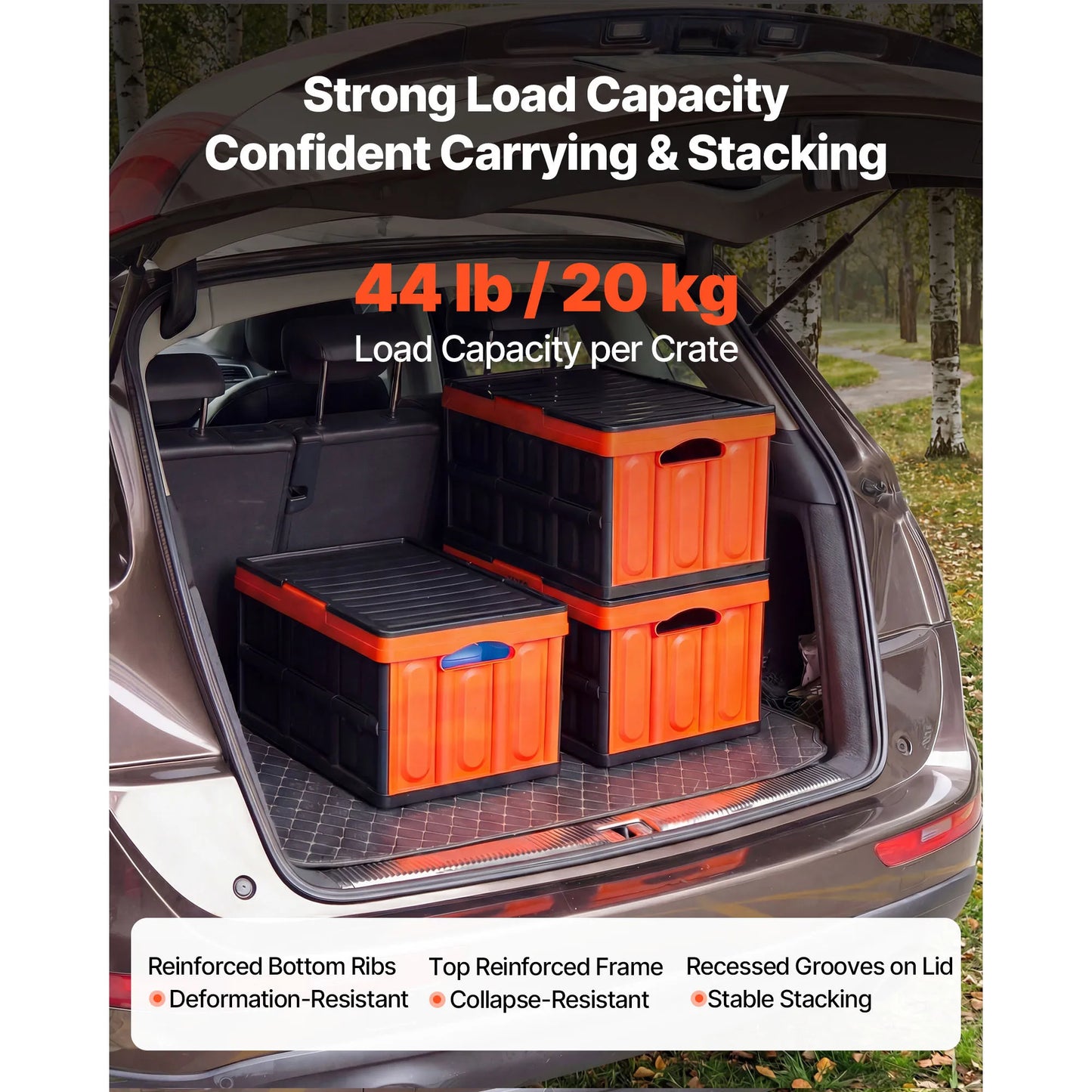 SucceBuy 45L 3Packs Plastic Collapsible Storage Bins with Lids Stackable Folding Storage Crates Baskets for Home Organizing