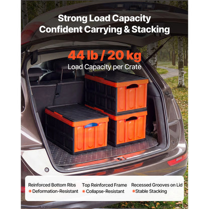 SucceBuy 45L 3Packs Plastic Collapsible Storage Bins with Lids Stackable Folding Storage Crates Baskets for Home Organizing