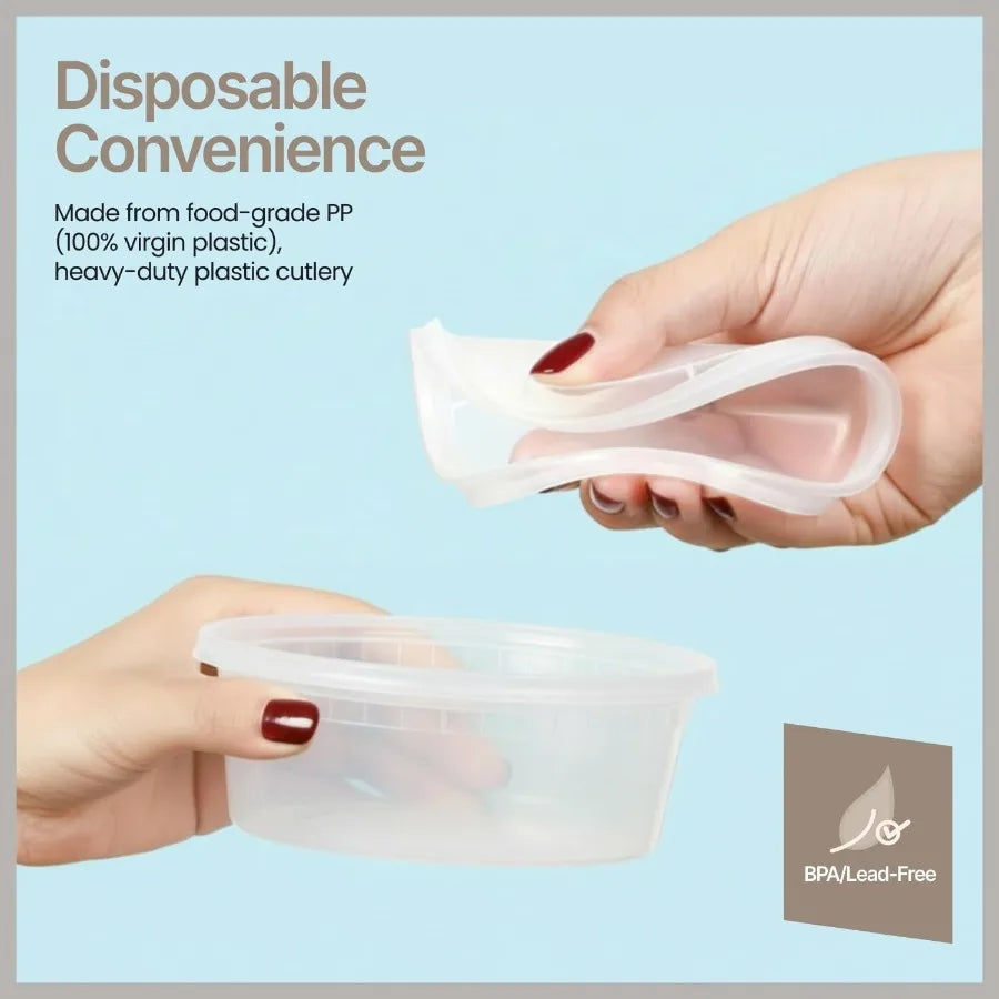 Bakken Plastic Deli Containers with Lids 8oz 100 Pack Leak-Proof Food Storage for Soup Meal Prep Slime Stackable Freezer Microw