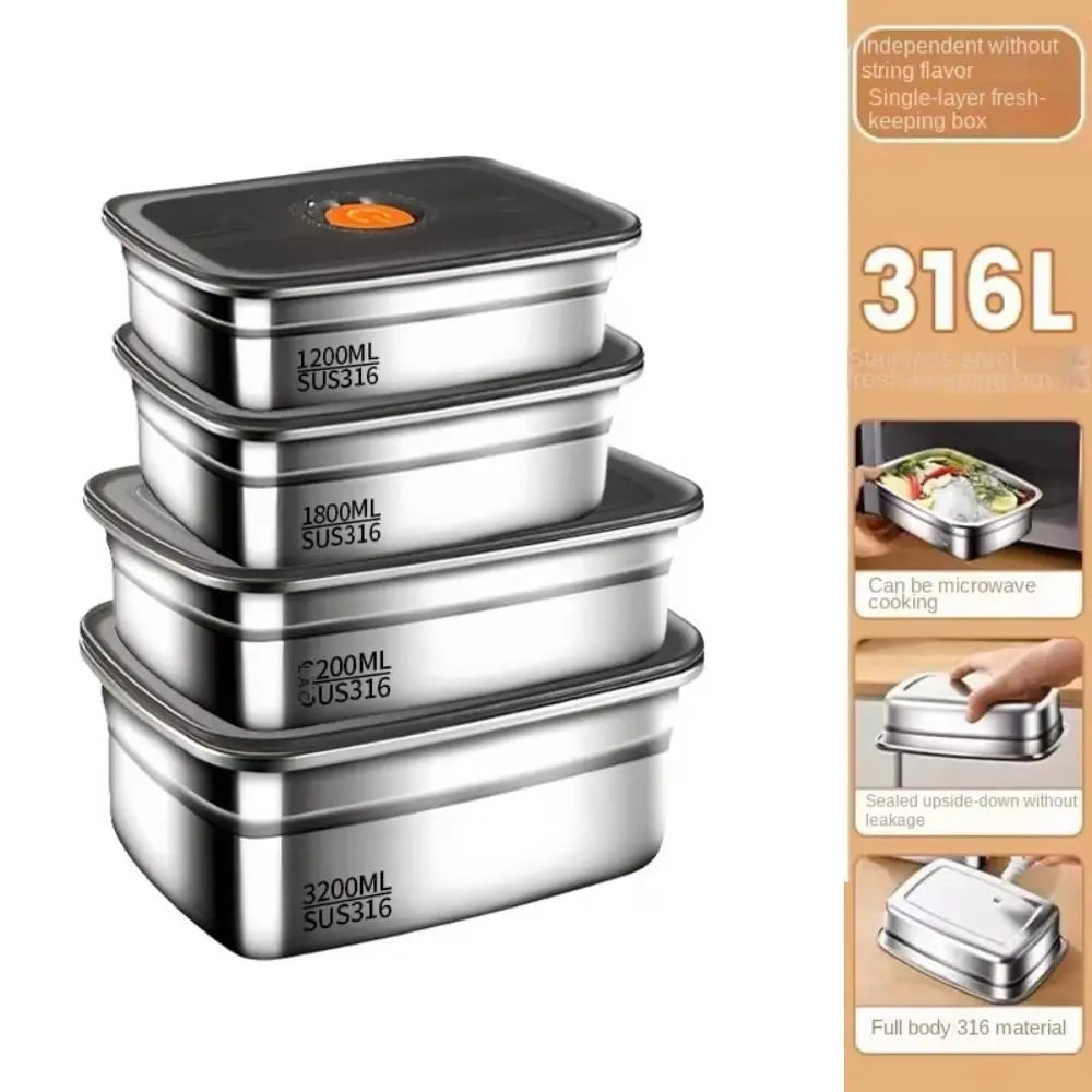 Stainless Steel  Large Capacity Refrigerator Freezer Storage Box Sealed Microwave Suitable Leak-proof Box
