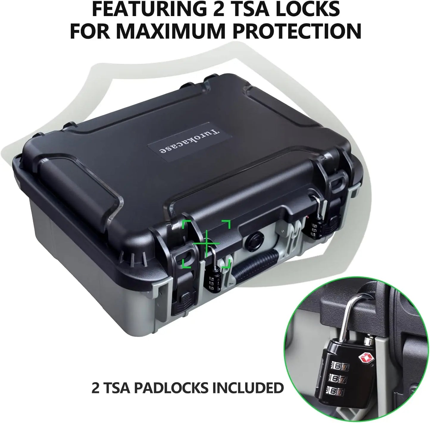 Hard Shell Waterproof Pistol Case with Pre-Cut Foam and TSA Locks for Secure Travel Storage