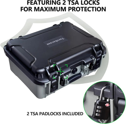 Hard Shell Waterproof Pistol Case with Pre-Cut Foam and TSA Locks for Secure Travel Storage
