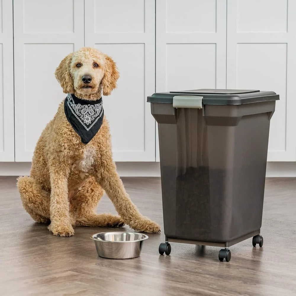 Airtight Dog Food Storage Container, Up to 58 lbs, Attachable Wheels,, Keep Fresh, Easy Mobility,