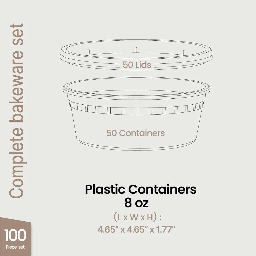 Bakken Plastic Deli Containers with Lids 8oz 100 Pack Leak-Proof Food Storage for Soup Meal Prep Slime Stackable Freezer Microw