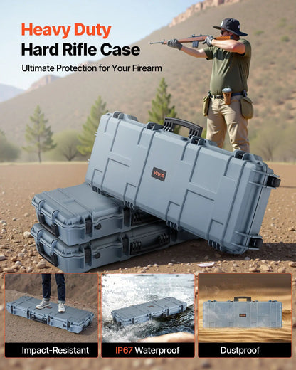 Hard Rifle Case, Lockable Rifle Case with Pre-cut Foams, 42 in Movable Gun Storage with Wheels, IP67 Waterproof & Dustproof