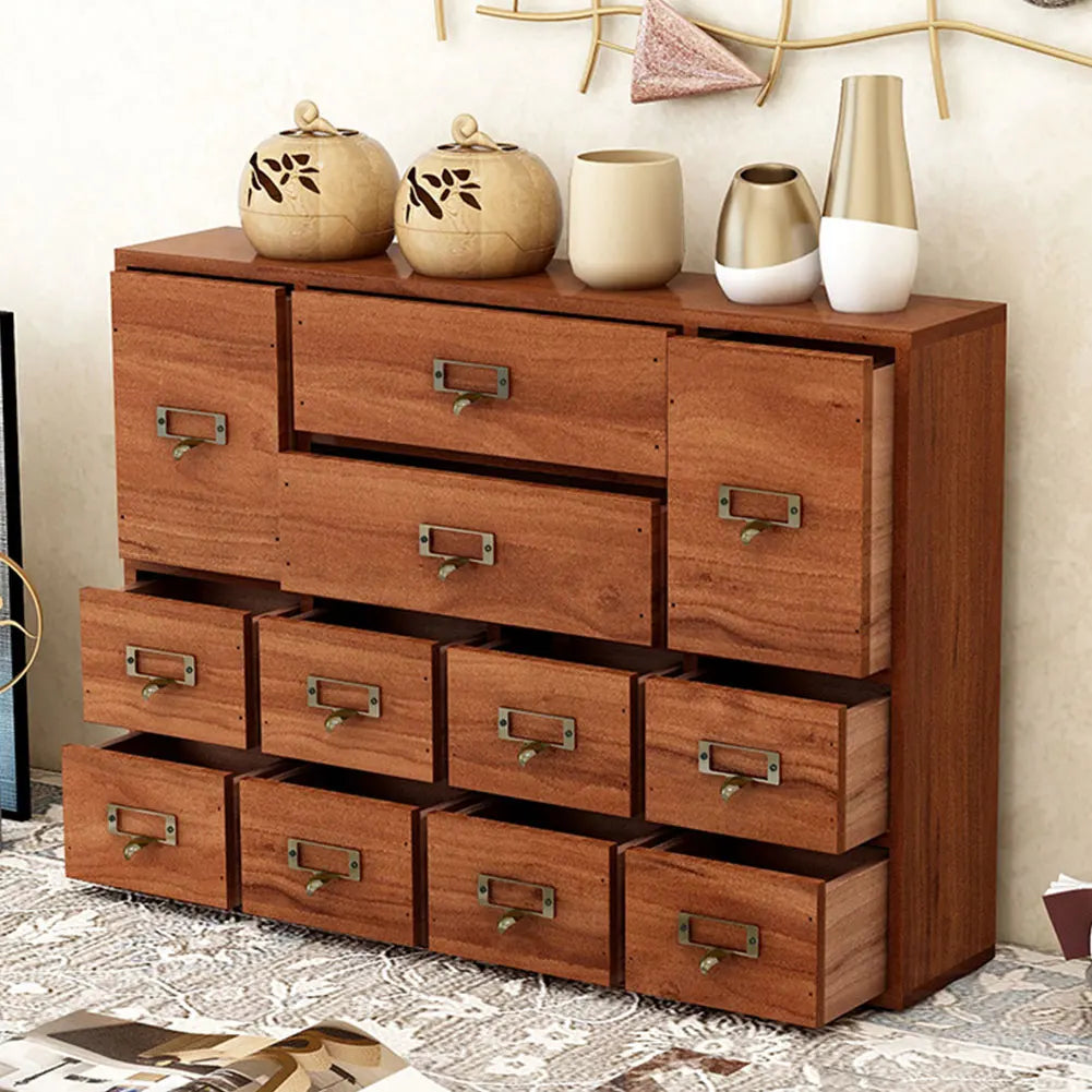12 Drawer Wooden Apothecary Cabinet Small Stationery Storage Rack Library Card Catalog Cabinet for Bedroom Organization Storage