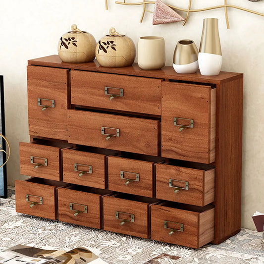 12 Drawer Wooden Apothecary Cabinet Small Stationery Storage Rack Library Card Catalog Cabinet for Bedroom Organization Storage