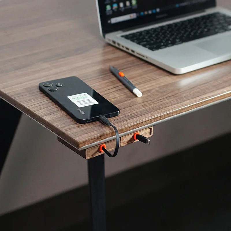 Extendable Charging Cord Holder Walnut Cable Organizer Self-Adhesive Desk Wire Management for Phone Laptop Minimalist Cord Clip