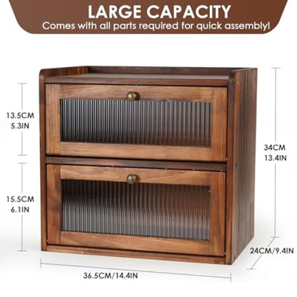 Bread Box for Kitchen Countertop Wooden Bread Storage Container