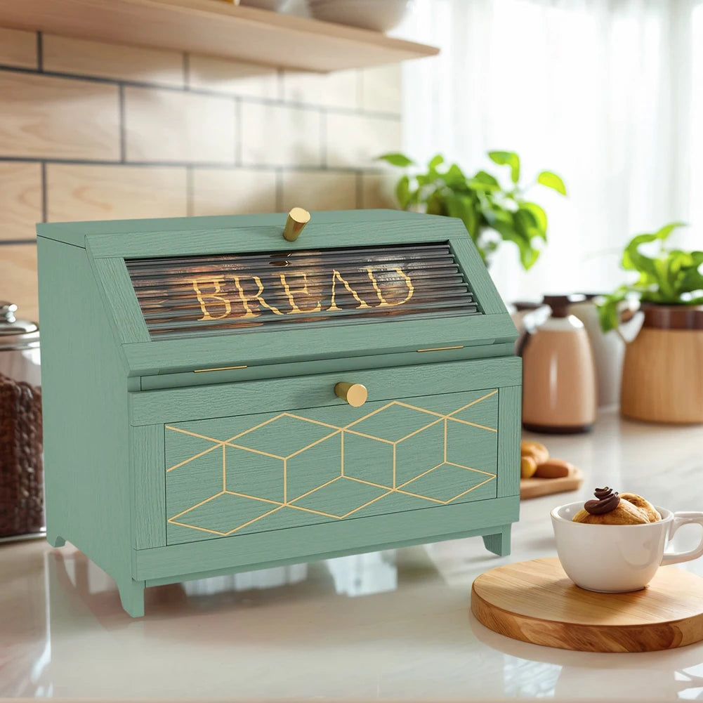 Wooden Bread Bin Multi-Purpose Bread Box Large Capacity Bread Keeper Bin Bread Storage Box for Bagel Donut Cookies