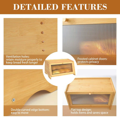 Bamboo Bread Box Airtight, Farmhouse Corner Bread Storage Container for Kitchen Countertop, Toast Holder, Rustic Home Decor