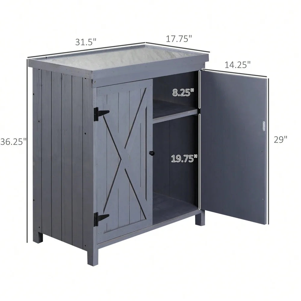 Garden Storage Cabinet Outdoor Tool Shed with Top and Two Shelves