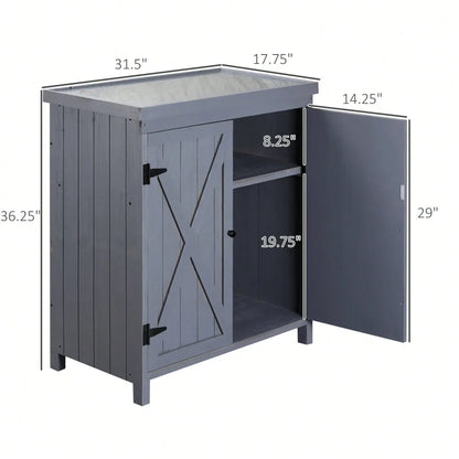 Garden Storage Cabinet Outdoor Tool Shed with Top and Two Shelves