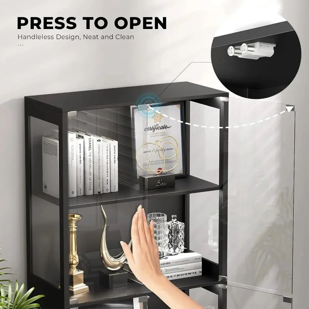 Display Cabinet with Glass Door, Four-layer Cabinet of Curiosities, Glass Display Cabinet with Human Body Sensor