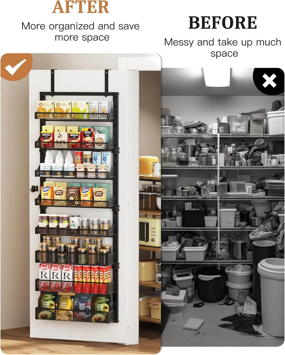 8-Tier Over the Door Pantry Organizer, Large Metal Door Spice Rack with Adjustable Basket, 2 in 1 Wall Mount or Hanging Heavy