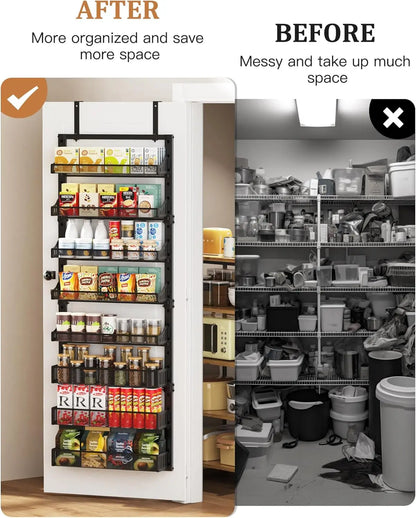 8-Tier Over the Door Pantry Organizer, Large Metal Door Spice Rack with Adjustable Basket, 2 in 1 Wall Mount or Hanging Heavy