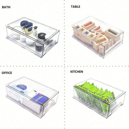 2Pack Clear Fridge Drawers PullOut Stackable Refrigerator Drawer Pantry Storage Box Plastic Food Containers for Kitchen