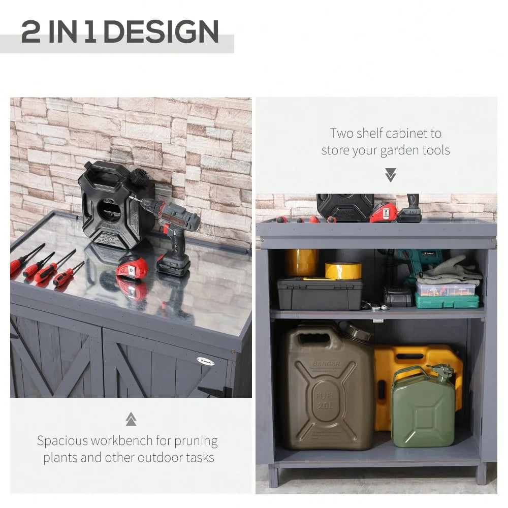 Garden Storage Cabinet Outdoor Tool Shed with Top and Two Shelves
