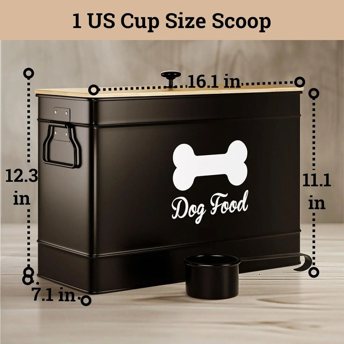 Airtight Dog Food Container with Metal Scoop, 15 lb Capacity, Bamboo Lid for Fresh Storage