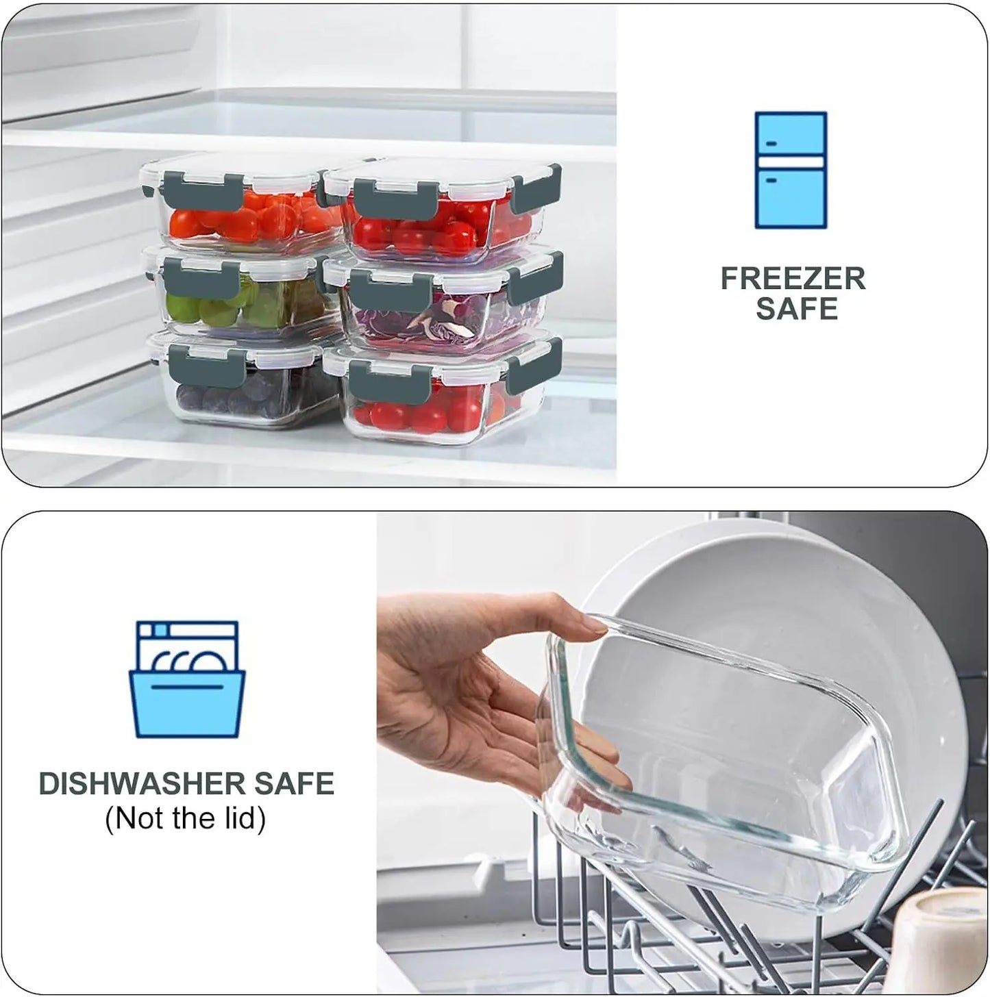 10-Pack 22 oz Glass Meal Prep Containers with Lids, Airtight BPA-Free Lunch Boxes, Microwave and Freezer Safe