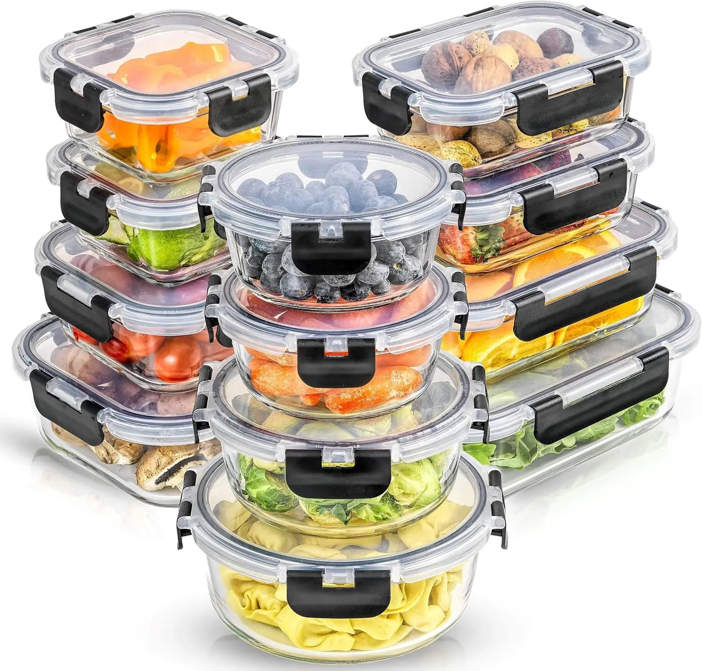 24pc Borosilicate Glass Food Storage Containers with Lids | Airtight Freezer Safe for Pantry Kitchen Meal Prep Lunch