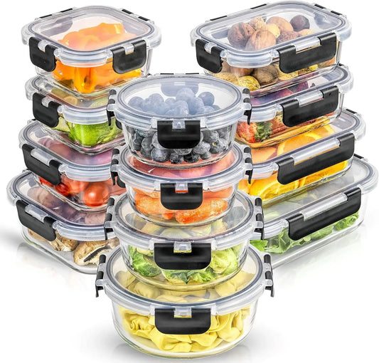 24pc Borosilicate Glass Food Storage Containers with Lids | Airtight Freezer Safe for Pantry Kitchen Meal Prep Lunch