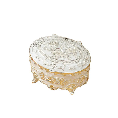 European Vintage Jewelry Box Small Gold-plated Metal CreativeHand-painted High-end Rose Jewelry Storage Box Cotton Swab