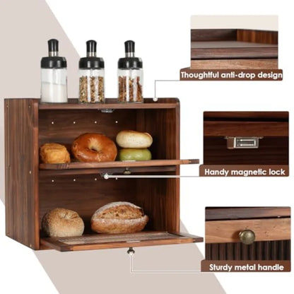 Bread Box for Kitchen Countertop Wooden Bread Storage Container