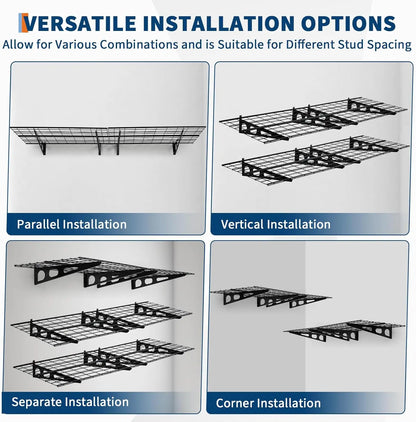 2 Pack 2x6Ft Garage Shelving Wall Mounted,  24"x72" Wall Shelf Garage Storage Rack Floating Shelves for Warehouse, Laundry
