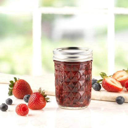 Ball Quilted Crystal Mason Jar w/ Lid & Band, Regular Mouth, 8 Ounces, 12 Count,