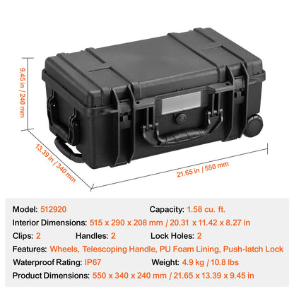 SucceBuy IP67 Weatherproof Hard Case Heavy Duty Protective Case w/ Pre-cut Foam and Handles for Travel Hunting Military Cameras
