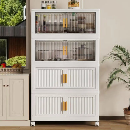 Oversized 3-5 Tier Foldable Storage Cabinet with Wheels, No Assembly Magnetic Doors Organizer for Living Room, Bedroom & Office