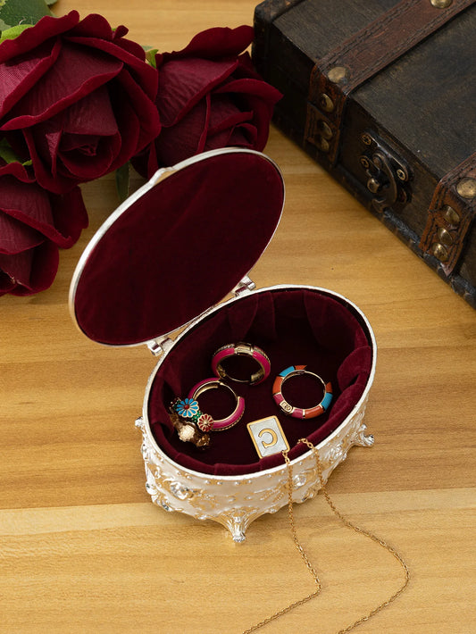 European Vintage Jewelry Box Small Gold-plated Metal CreativeHand-painted High-end Rose Jewelry Storage Box Cotton Swab