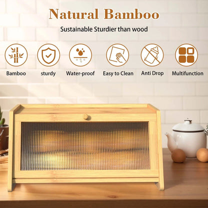 Bamboo Bread Box Airtight, Farmhouse Corner Bread Storage Container for Kitchen Countertop, Toast Holder, Rustic Home Decor