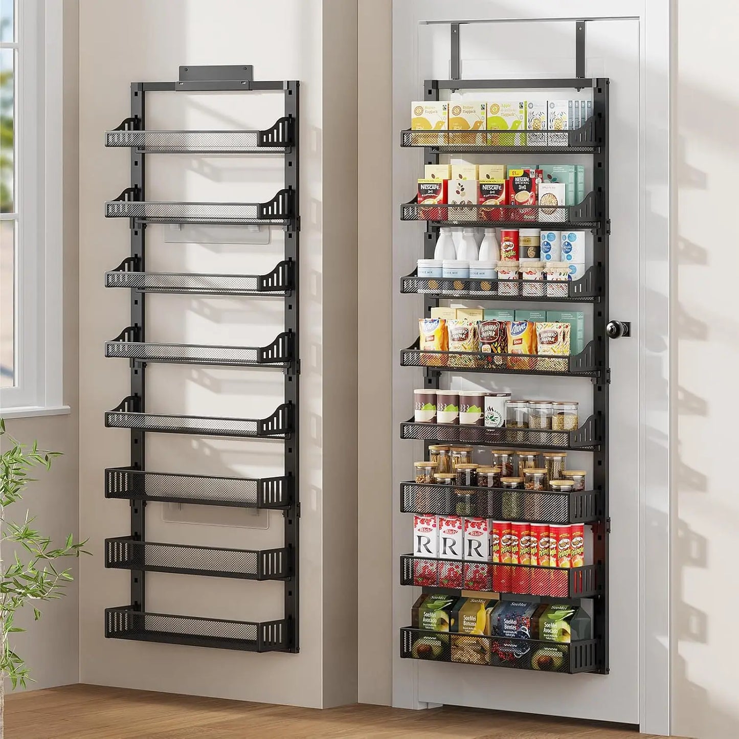 8-Tier Over the Door Pantry Organizer, Large Metal Door Spice Rack with Adjustable Basket, 2 in 1 Wall Mount or Hanging Heavy