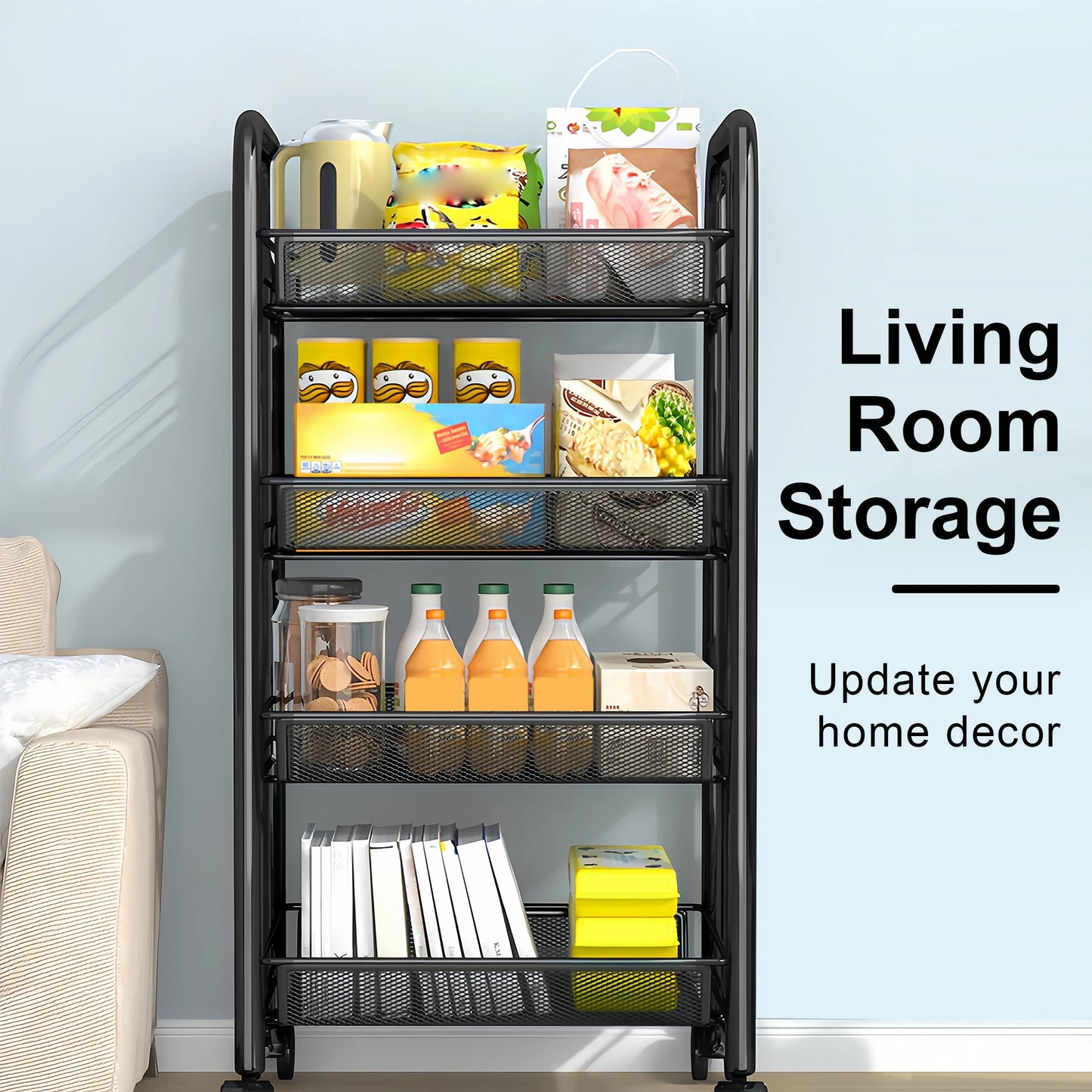 Multilayer Kitchen Storage Rack Metal Utility Cart Stackable with Wheels Multifunctional Shelf for Storing Fruits and Vegetables