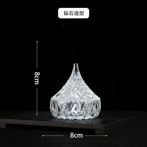 European Diamond Striped Glass Storage Jar Nut Candy Box Crystal Glass Jar with Lid Aromatherapy Candlestick Food Container