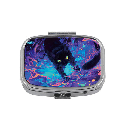 Cute Cats Pill Box Divided Metal Square Animals Tiger Birds Pill Box Travel Portable Medicine Case