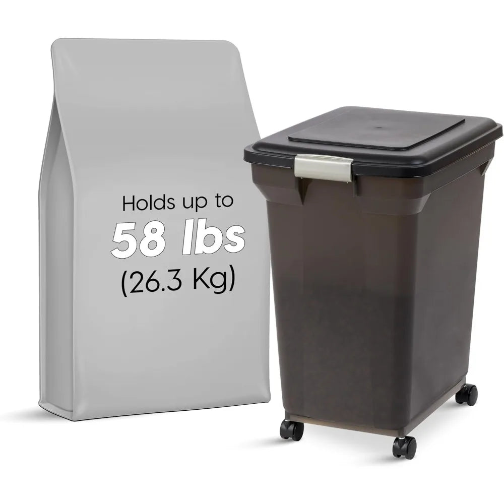 Airtight Dog Food Storage Container, Up to 58 lbs, Attachable Wheels,, Keep Fresh, Easy Mobility,